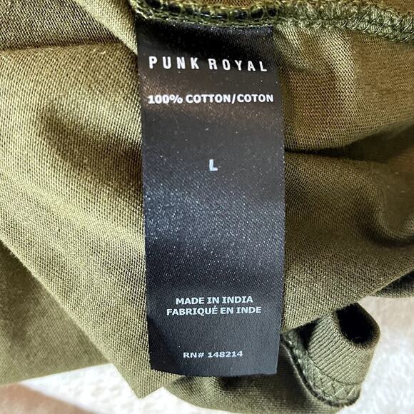 Punk Royal Men's Olive Green Graphic Print Crew Neck Tee w/ Patches Large NWT - Picture 8 of 8